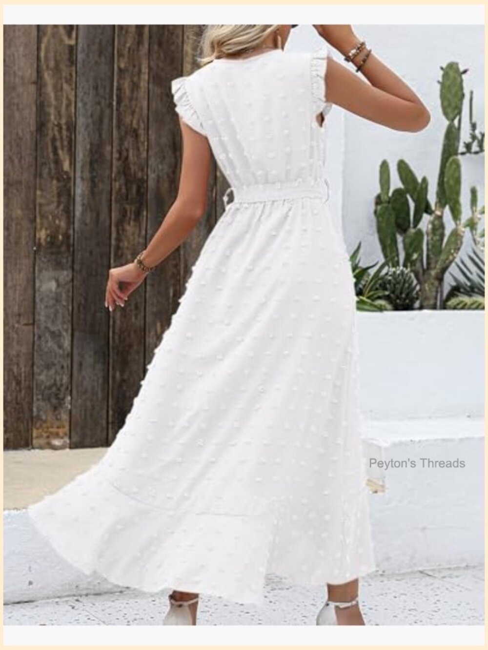 Boho Swiss Dot Cap Sleeve Maxi Dress Ruffle Beach Wedding - Picture 4 of 7